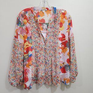Hope Springs floral semi sheer blouse with attached under tank top woman's small